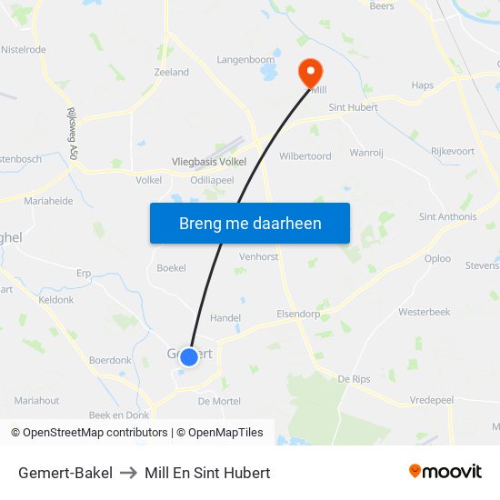 Gemert-Bakel to Mill En Sint Hubert map