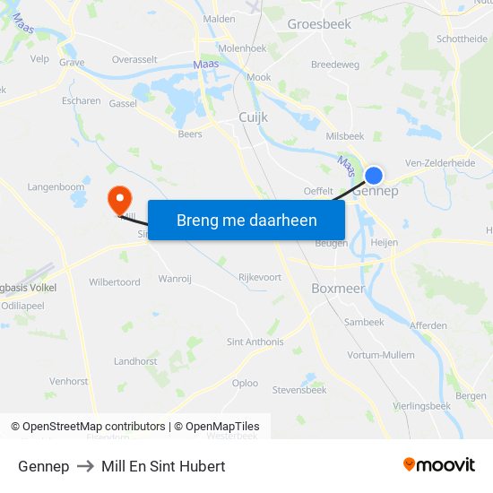 Gennep to Mill En Sint Hubert map