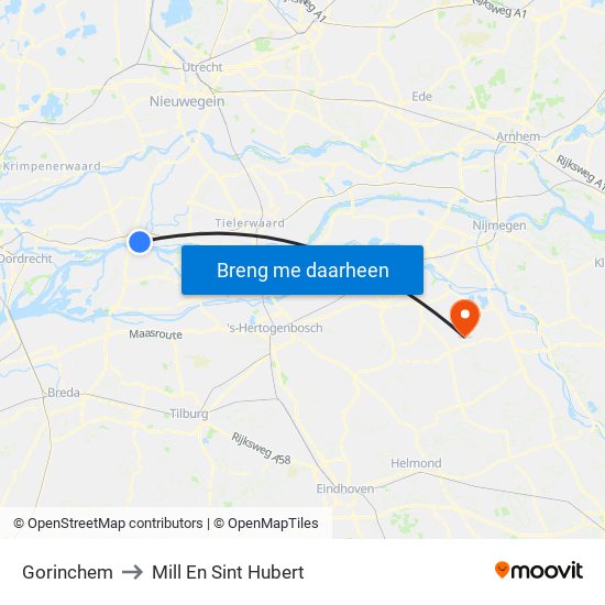 Gorinchem to Mill En Sint Hubert map
