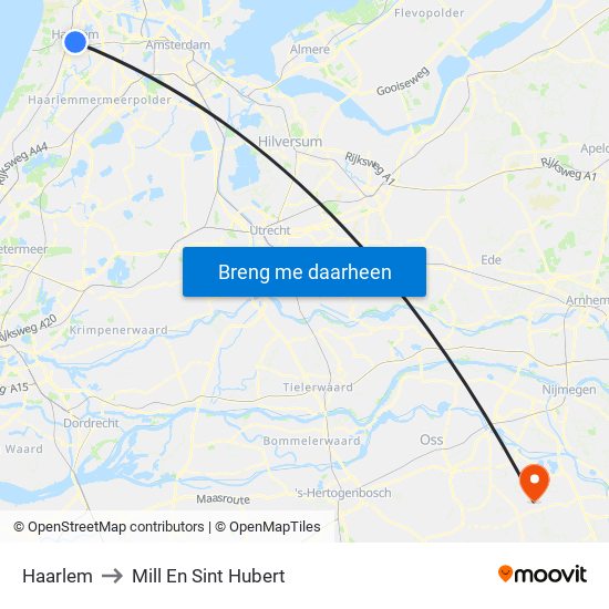 Haarlem to Mill En Sint Hubert map