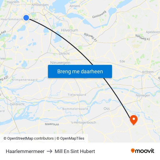 Haarlemmermeer to Mill En Sint Hubert map