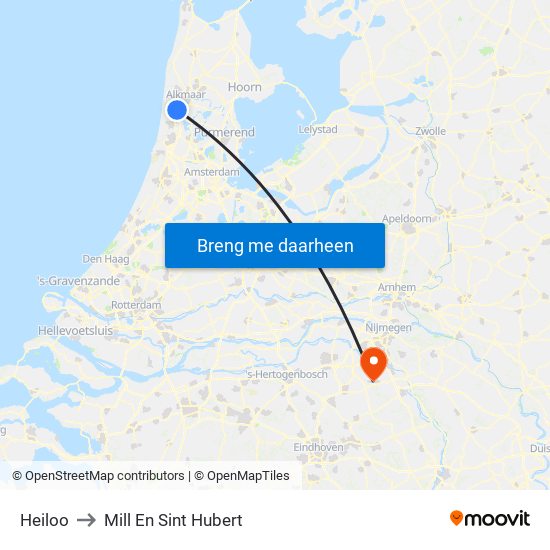 Heiloo to Mill En Sint Hubert map