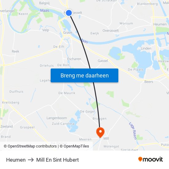 Heumen to Mill En Sint Hubert map