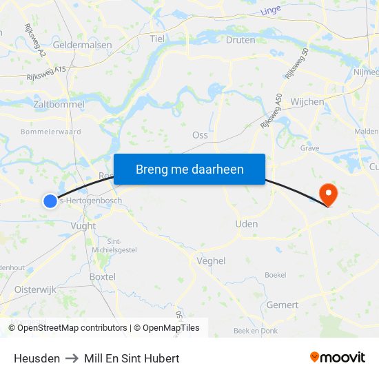 Heusden to Mill En Sint Hubert map