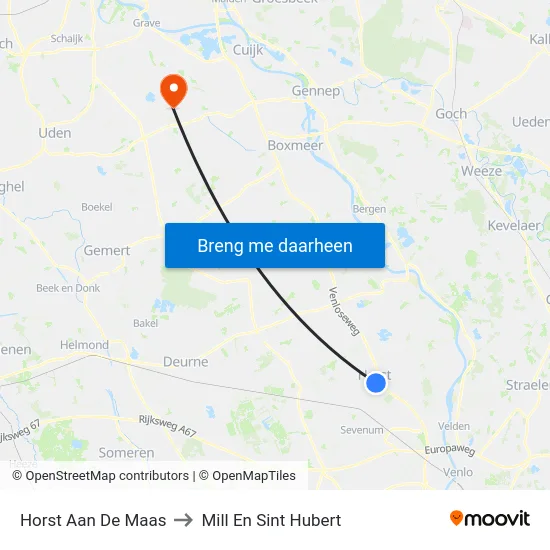Horst Aan De Maas to Mill En Sint Hubert map