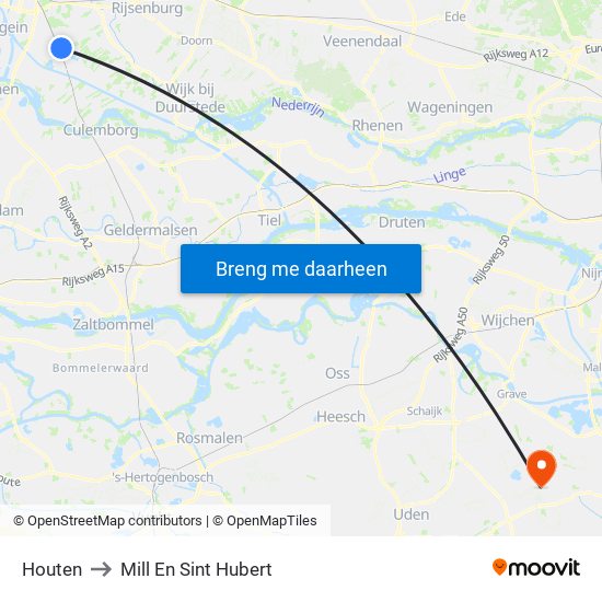Houten to Mill En Sint Hubert map