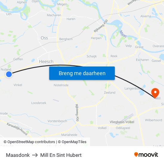 Maasdonk to Mill En Sint Hubert map