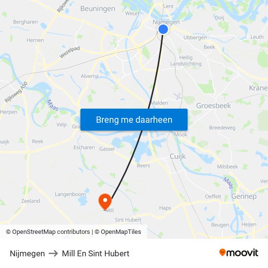 Nijmegen to Mill En Sint Hubert map