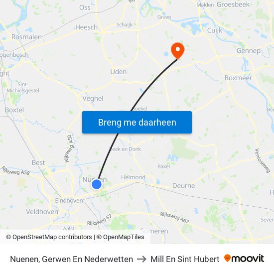 Nuenen, Gerwen En Nederwetten to Mill En Sint Hubert map