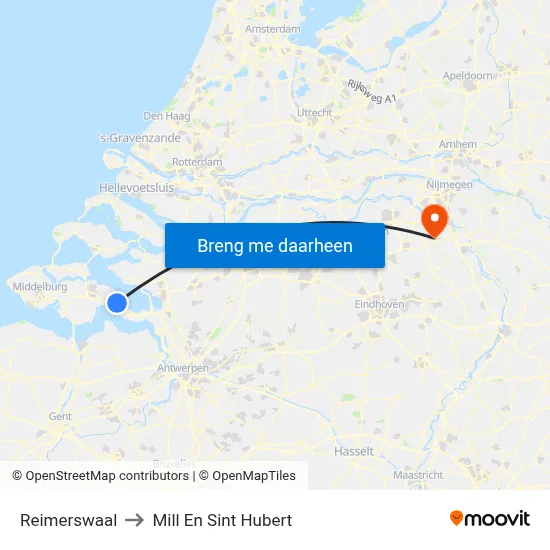 Reimerswaal to Mill En Sint Hubert map