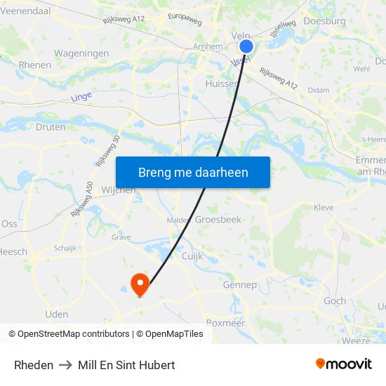 Rheden to Mill En Sint Hubert map