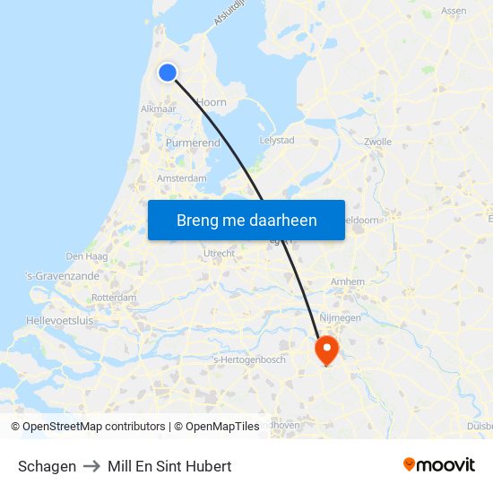 Schagen to Mill En Sint Hubert map