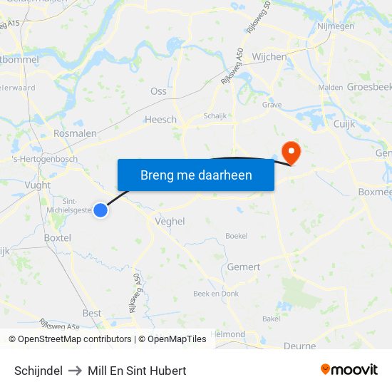 Schijndel to Mill En Sint Hubert map