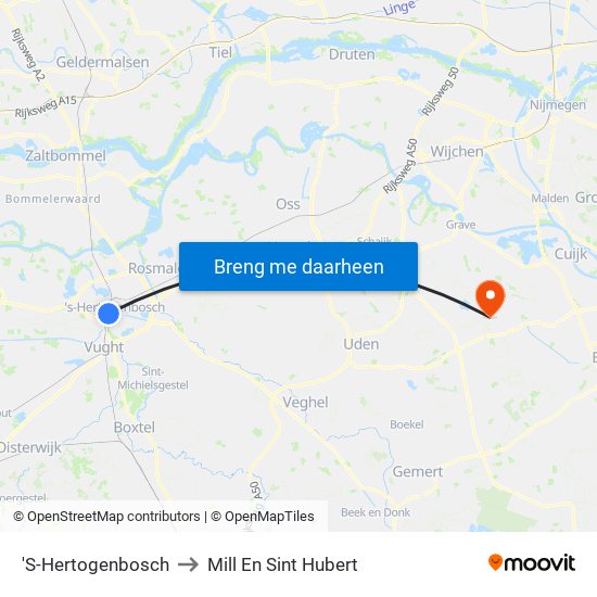 'S-Hertogenbosch to Mill En Sint Hubert map