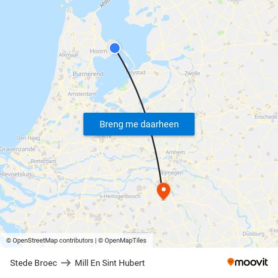 Stede Broec to Mill En Sint Hubert map