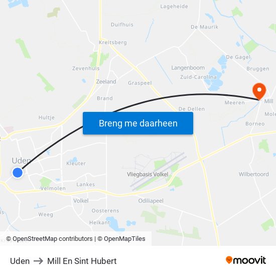 Uden to Mill En Sint Hubert map