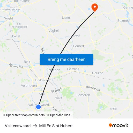 Valkenswaard to Mill En Sint Hubert map