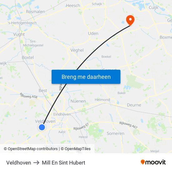 Veldhoven to Mill En Sint Hubert map