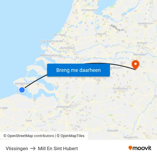 Vlissingen to Mill En Sint Hubert map