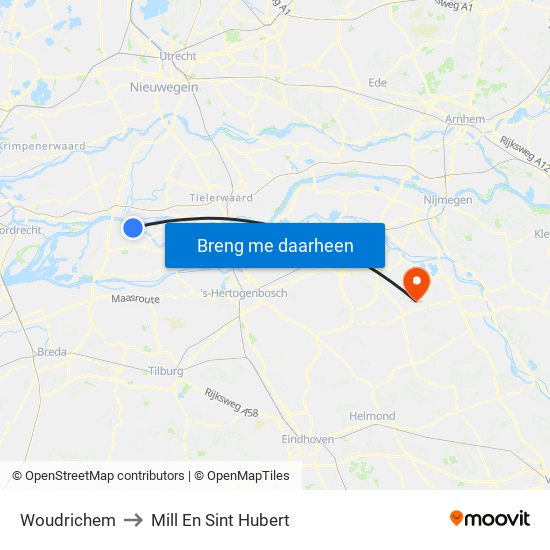 Woudrichem to Mill En Sint Hubert map