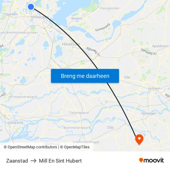 Zaanstad to Mill En Sint Hubert map