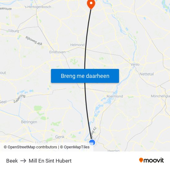 Beek to Mill En Sint Hubert map
