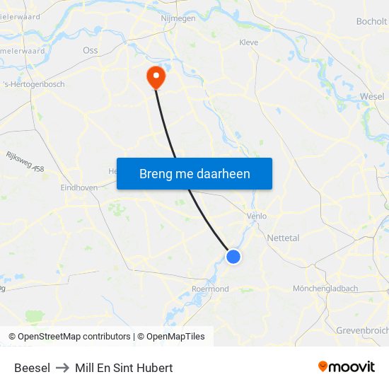 Beesel to Mill En Sint Hubert map