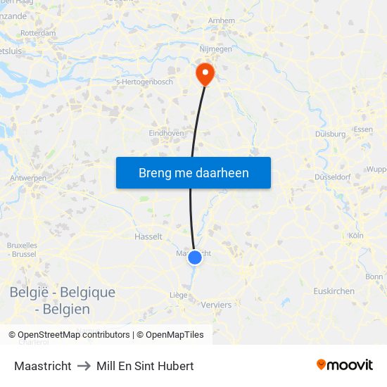 Maastricht to Mill En Sint Hubert map