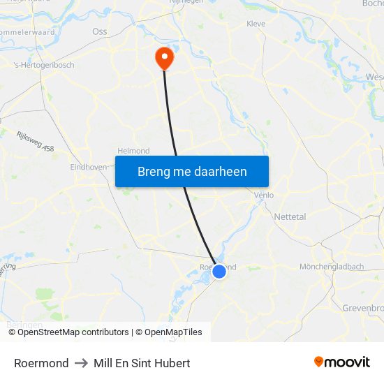 Roermond to Mill En Sint Hubert map