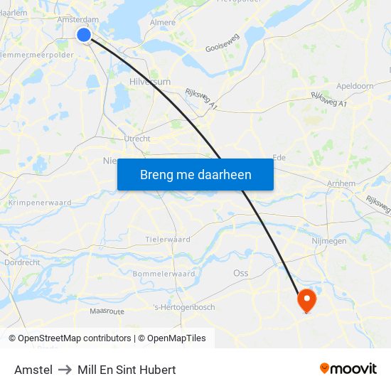 Amstel to Mill En Sint Hubert map