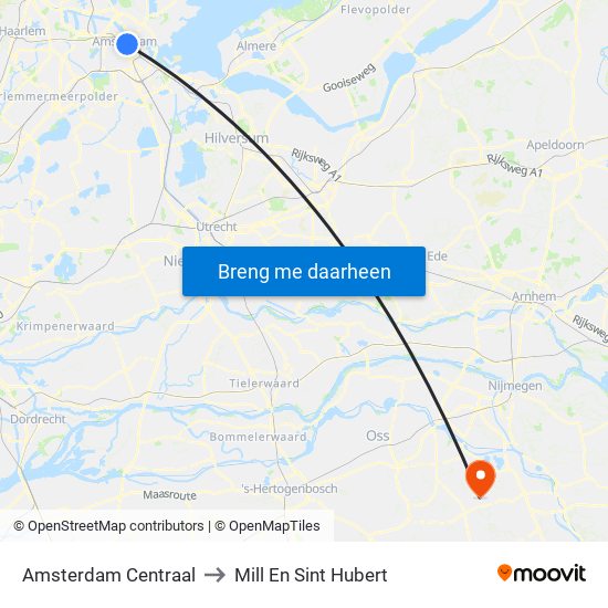 Amsterdam Centraal to Mill En Sint Hubert map