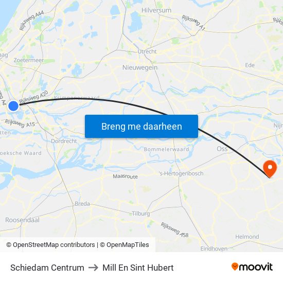 Schiedam Centrum to Mill En Sint Hubert map