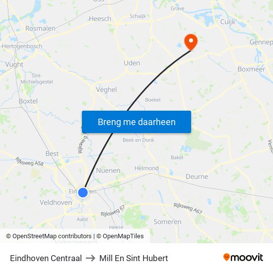 Eindhoven Centraal to Mill En Sint Hubert map