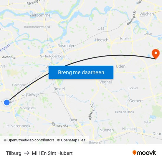 Tilburg to Mill En Sint Hubert map