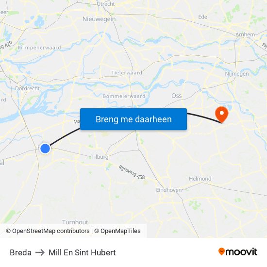 Breda to Mill En Sint Hubert map
