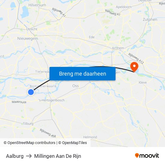 Aalburg to Millingen Aan De Rijn map