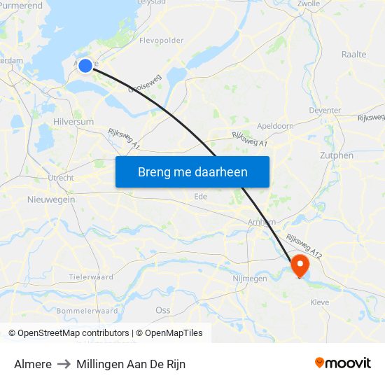 Almere to Millingen Aan De Rijn map