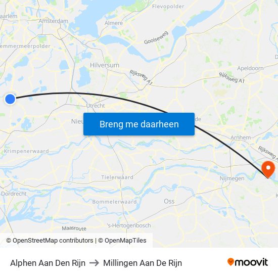 Alphen Aan Den Rijn to Millingen Aan De Rijn map