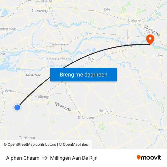 Alphen-Chaam to Millingen Aan De Rijn map