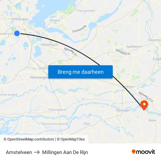 Amstelveen to Millingen Aan De Rijn map