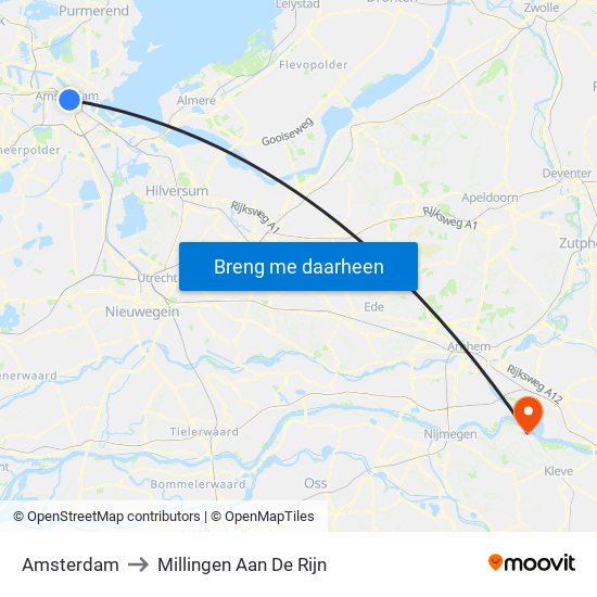 Amsterdam to Millingen Aan De Rijn map