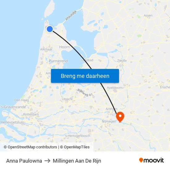 Anna Paulowna to Millingen Aan De Rijn map