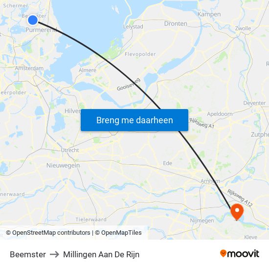 Beemster to Millingen Aan De Rijn map