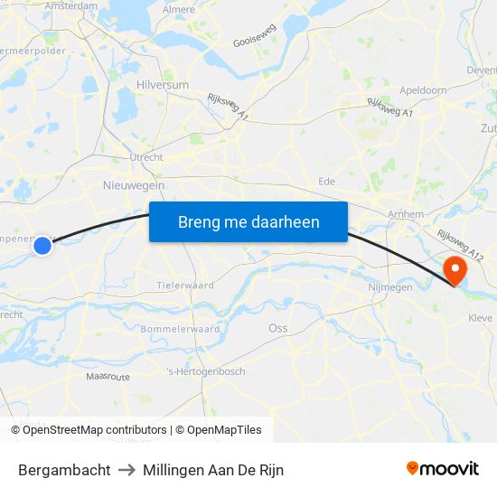Bergambacht to Millingen Aan De Rijn map