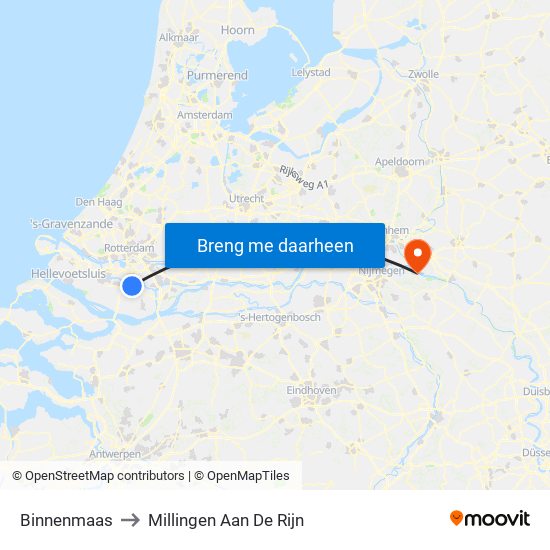 Binnenmaas to Millingen Aan De Rijn map