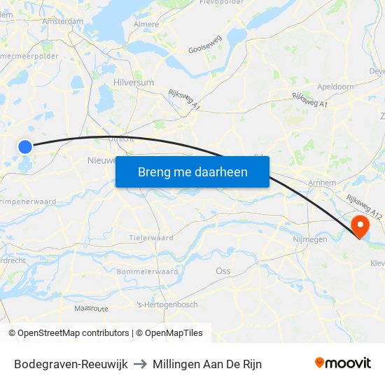 Bodegraven-Reeuwijk to Millingen Aan De Rijn map