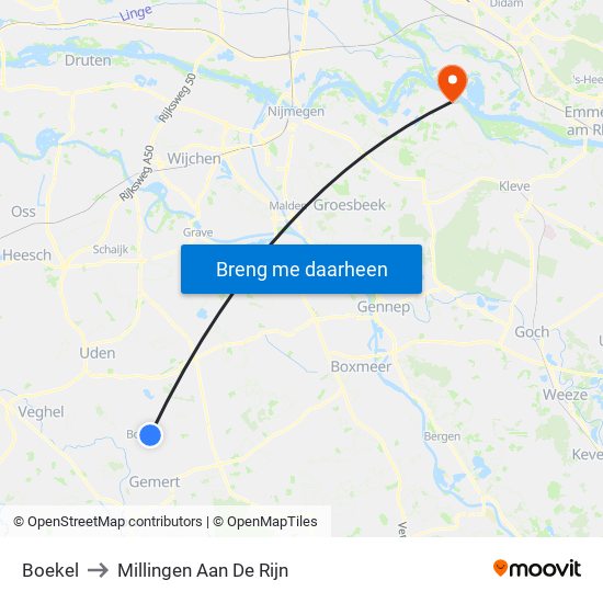 Boekel to Millingen Aan De Rijn map