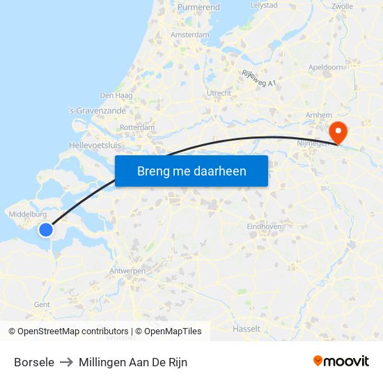 Borsele to Millingen Aan De Rijn map