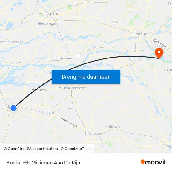 Breda to Millingen Aan De Rijn map