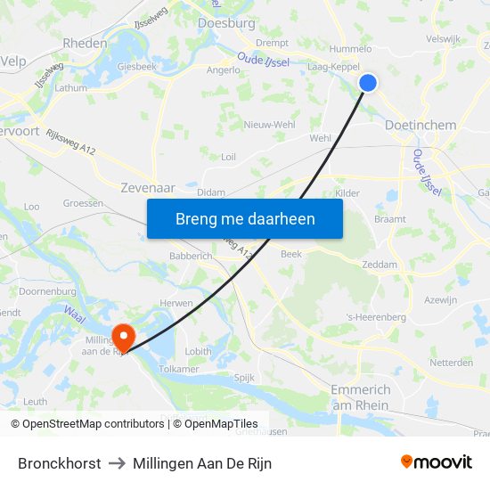 Bronckhorst to Millingen Aan De Rijn map
